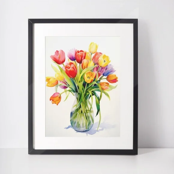 Watercolor Tulips Wall Art Illustration Print Poster Unframed - Picture 3 of 5
